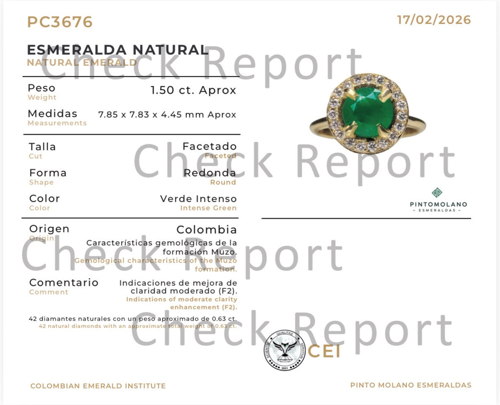 Anillo Fabricado en Oro 18k con Diamantes y Esmeralda