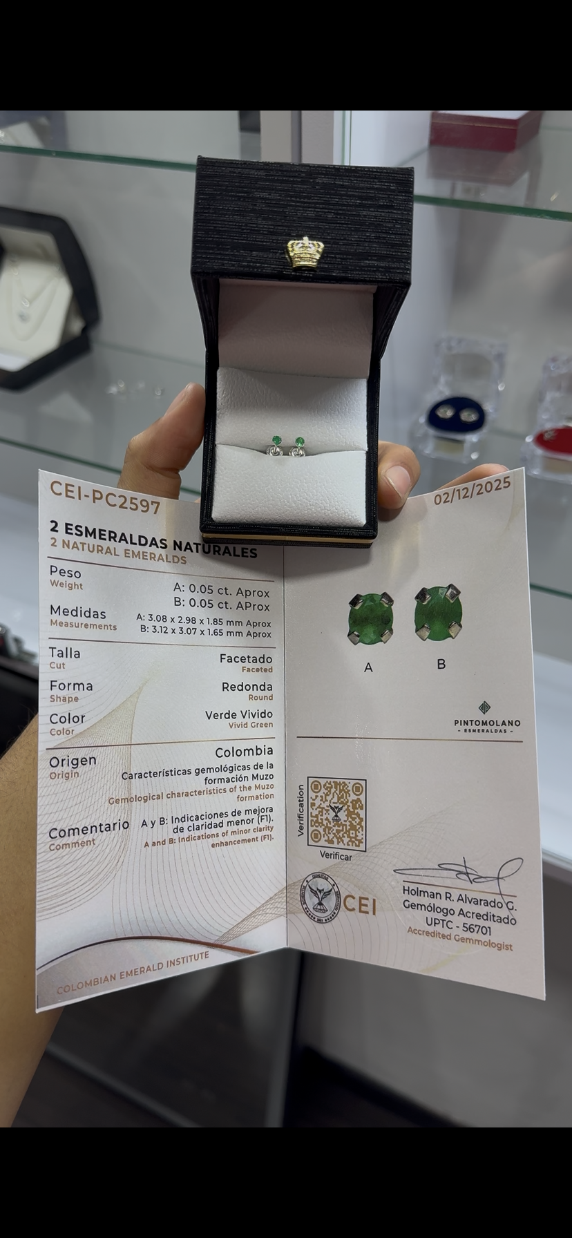 Aretes Topos Plata 925 - Esmeralda