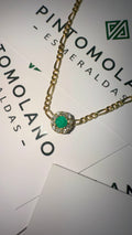 Dije En Oro Redondo Con Esmeralda y Diamantes
