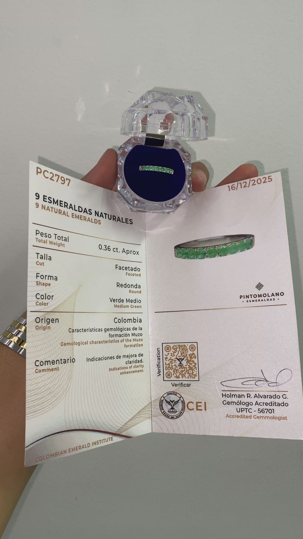 Anillo Cintillo Fabricado en Plata con 9 Esmeraldas