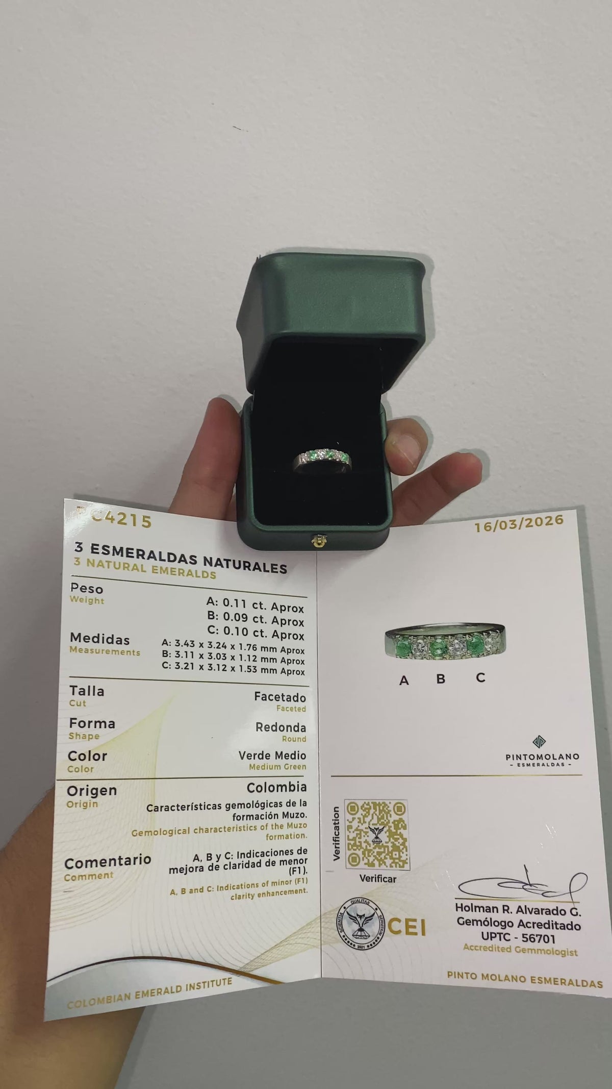 Anillo Cintillo en Plata con Esmeraldas y Circones