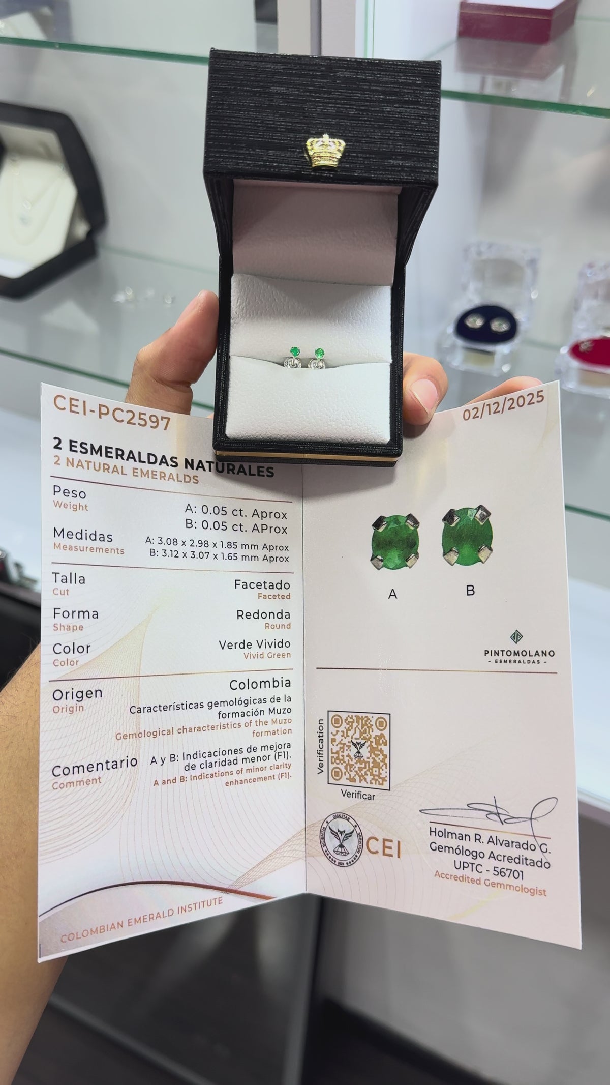 Aretes Topos Plata 925 - Esmeralda